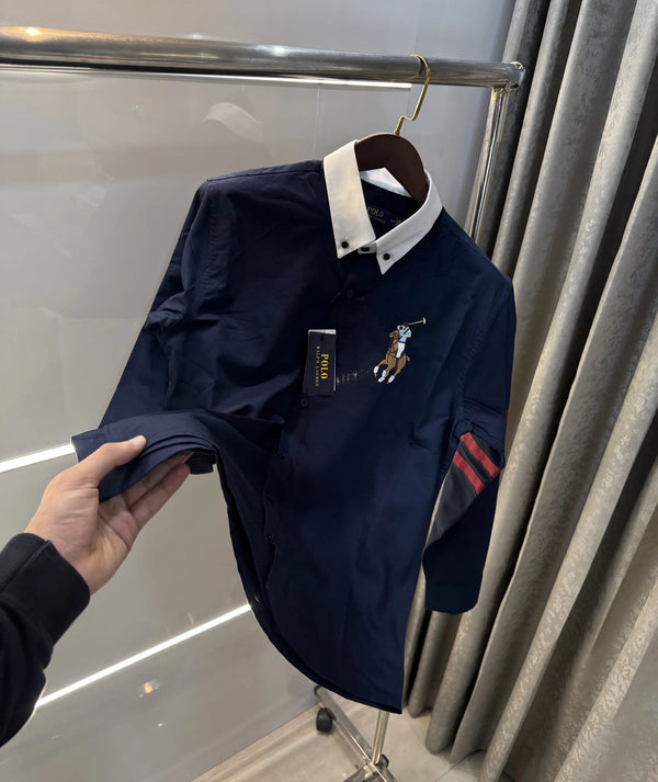 Ralph  Lauren Navy Blue Premium Linen Shirt