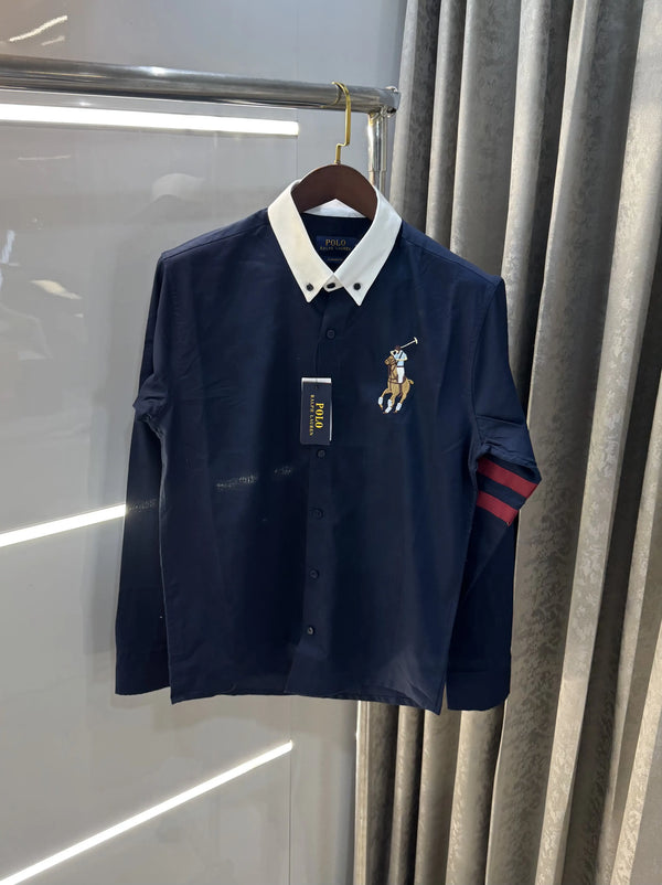 Ralph  Lauren Navy Blue Premium Linen Shirt