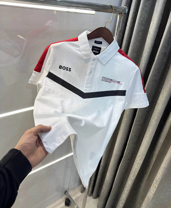  Hug o Bos s White Porsche Edition Premium Polo T-shirt