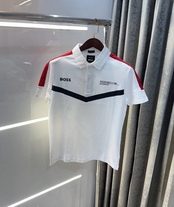 Hug o Bos s White Porsche Edition Premium Polo T-shirt