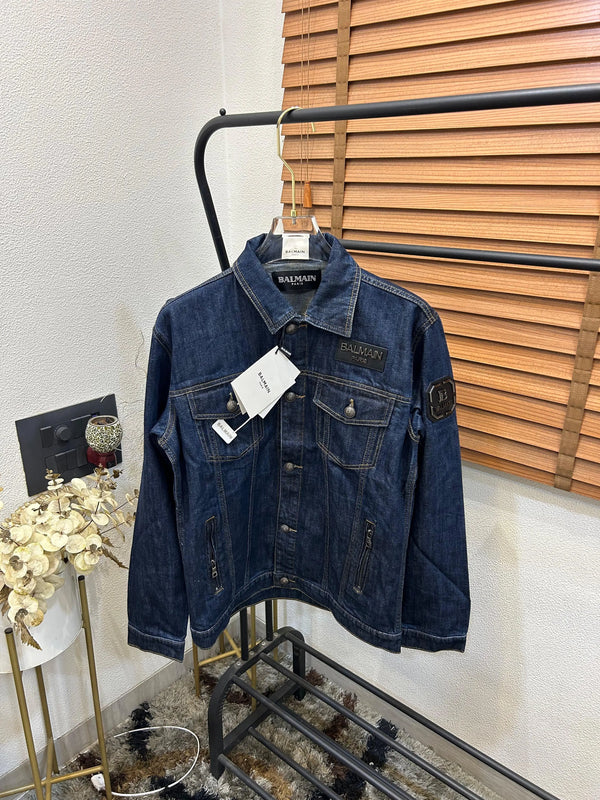 Balmai_n Turkey Imported Very Premium Highly Detailed Denim Dark Blue Black Logo Patched Jacket (DN 560)