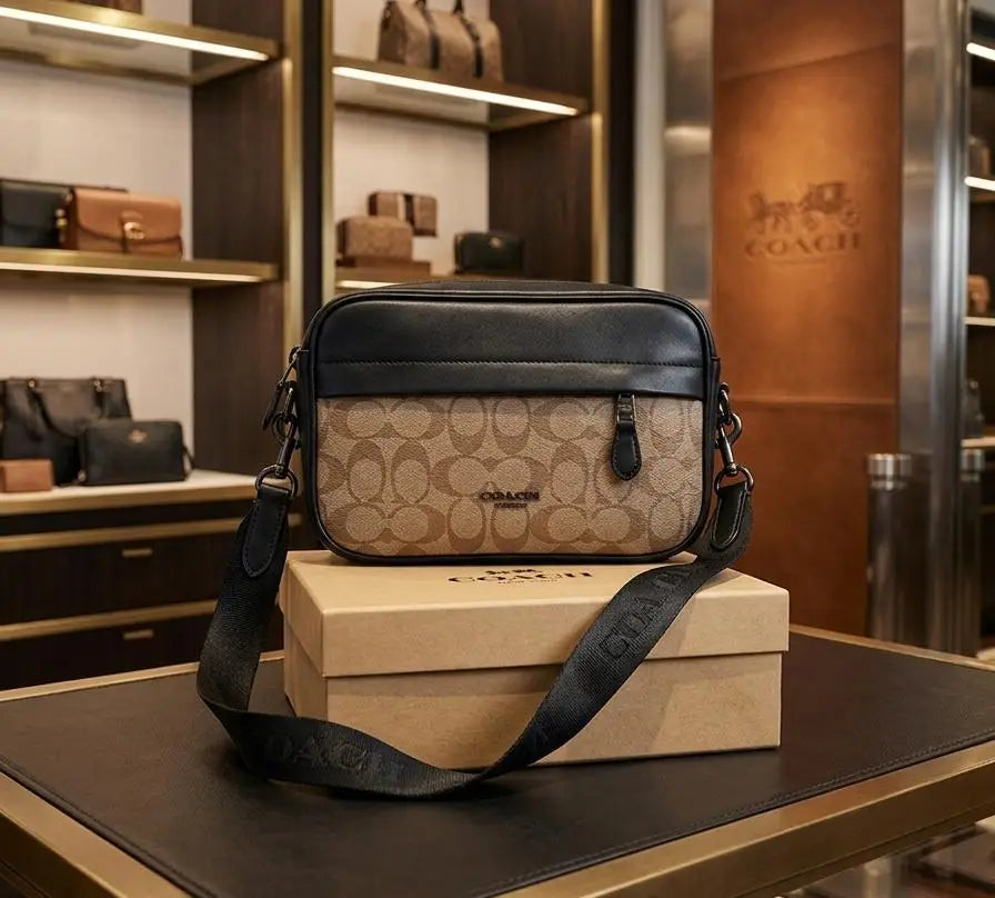 Coac h Monogram Luxury Sling Bag Black Beige With Og Box Bill And Dust Bag c122
