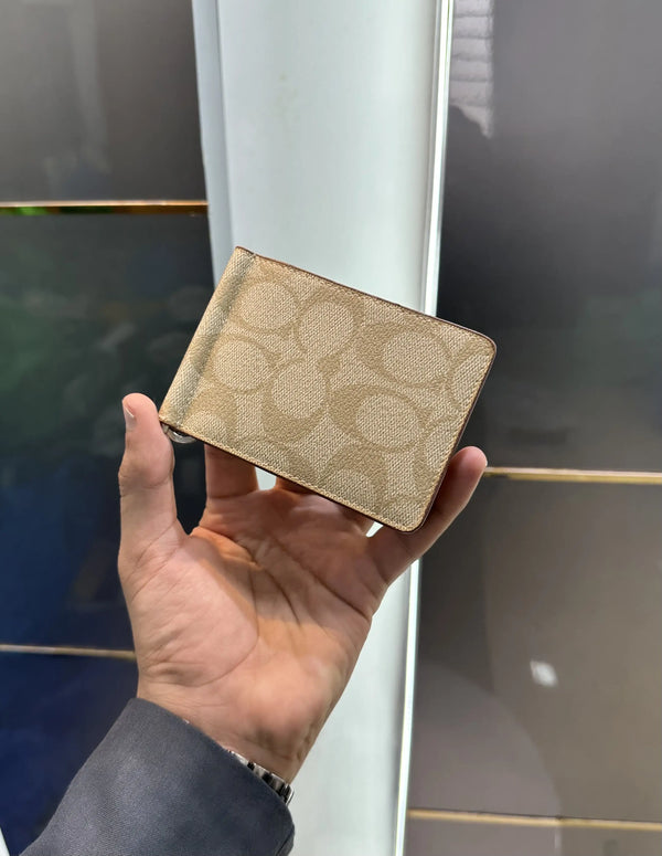 Coac h Monogram Premium Money Clipper Beige With Box c453