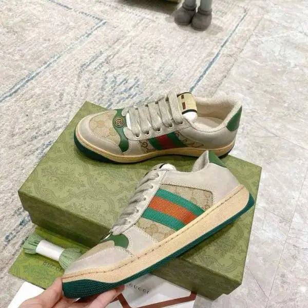 Gucc_i Screener Dirty GG Sneaker Beige Green With All Accessories