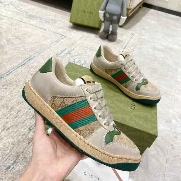 Gucc_i Screener Dirty GG Sneaker Beige Green With All Accessories