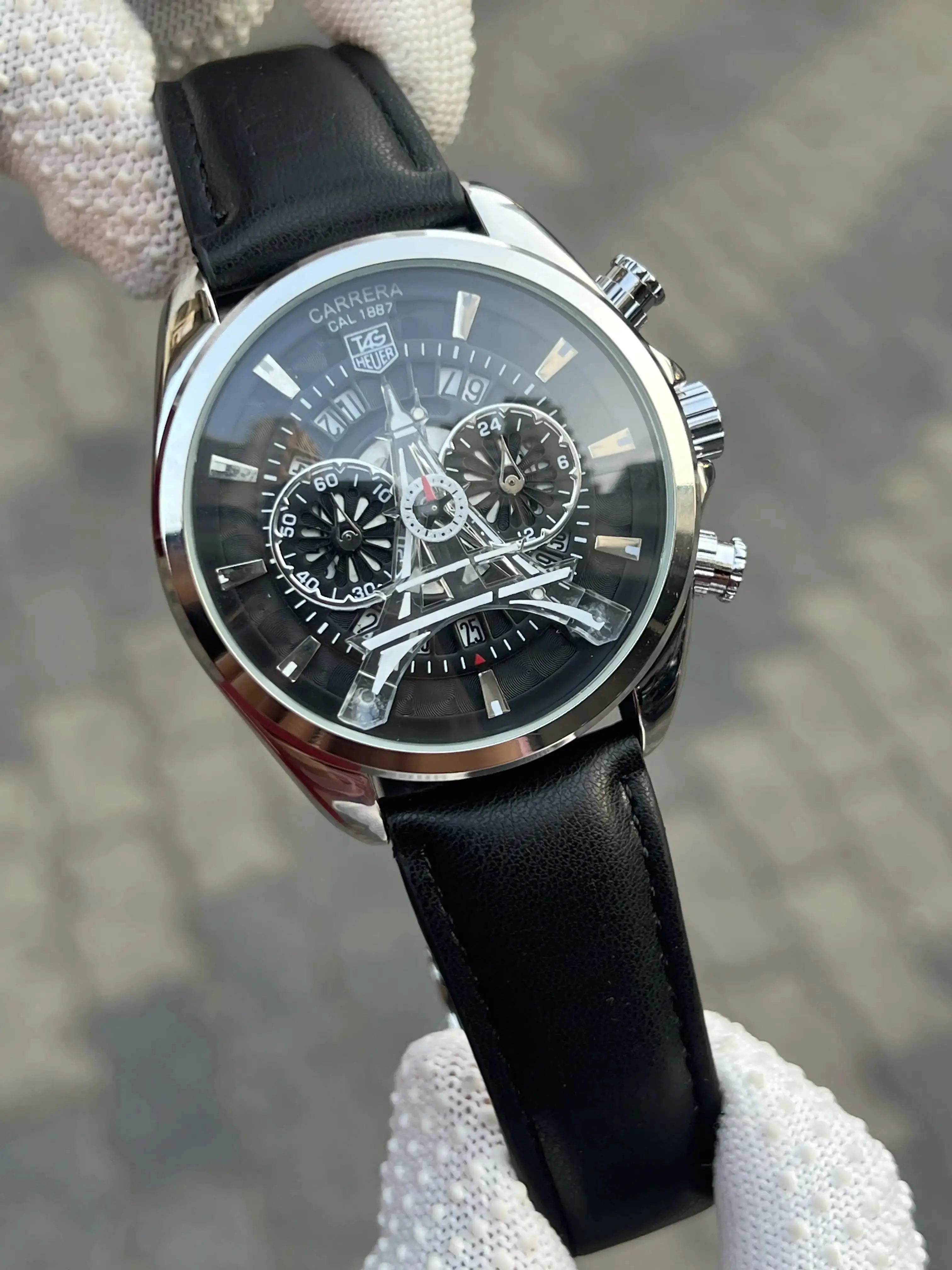 Tag H3uer Eiffel Tower Leather Black Silver