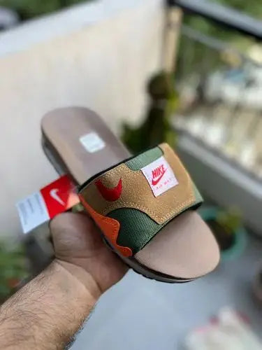 Nike Airmax 1 Premium Brown Green Orange Flip Flop 