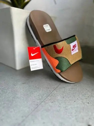 Nike Airmax 1 Premium Brown Green Orange Flip Flop 