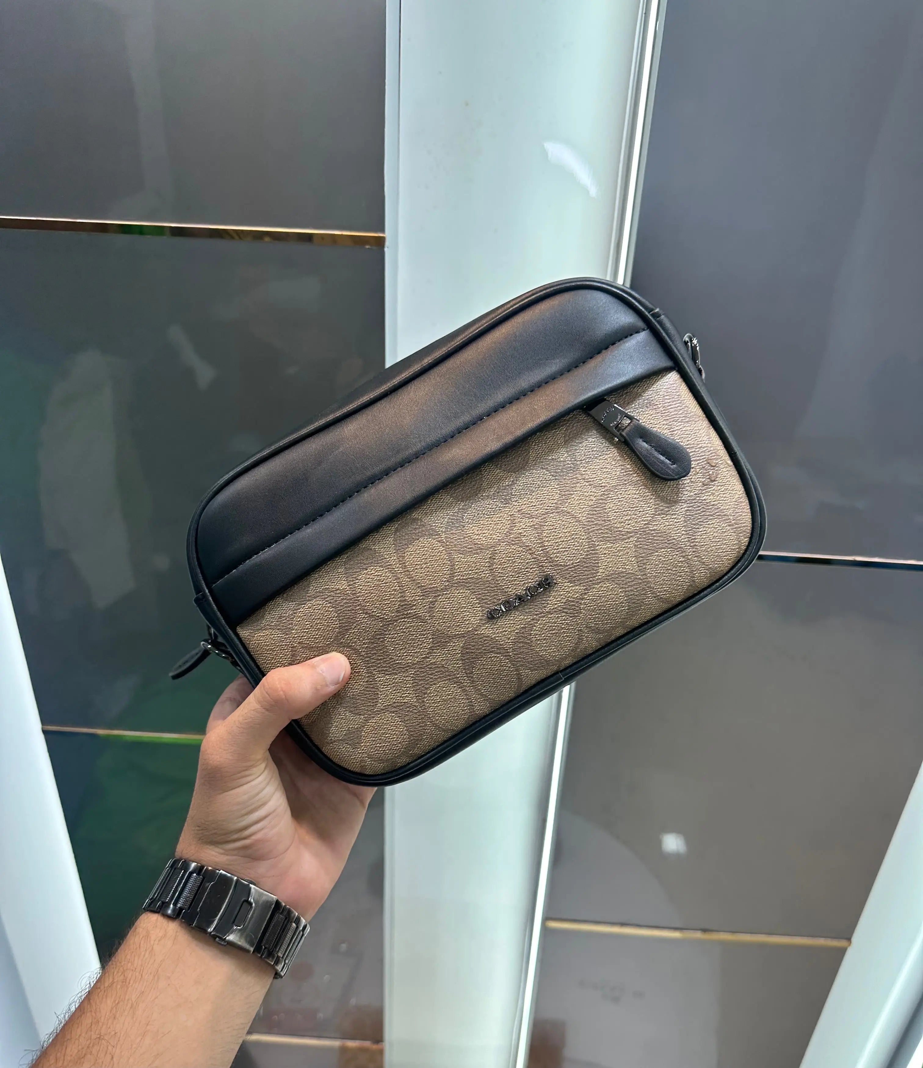 Coac h Monogram Luxury Sling Bag Black Beige With Og Box Bill And Dust Bag c122