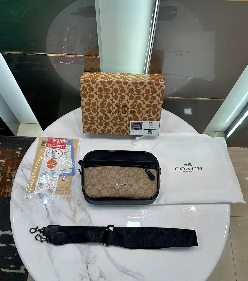 Coac h Monogram Luxury Sling Bag Black Beige With Og Box Bill And Dust Bag c122
