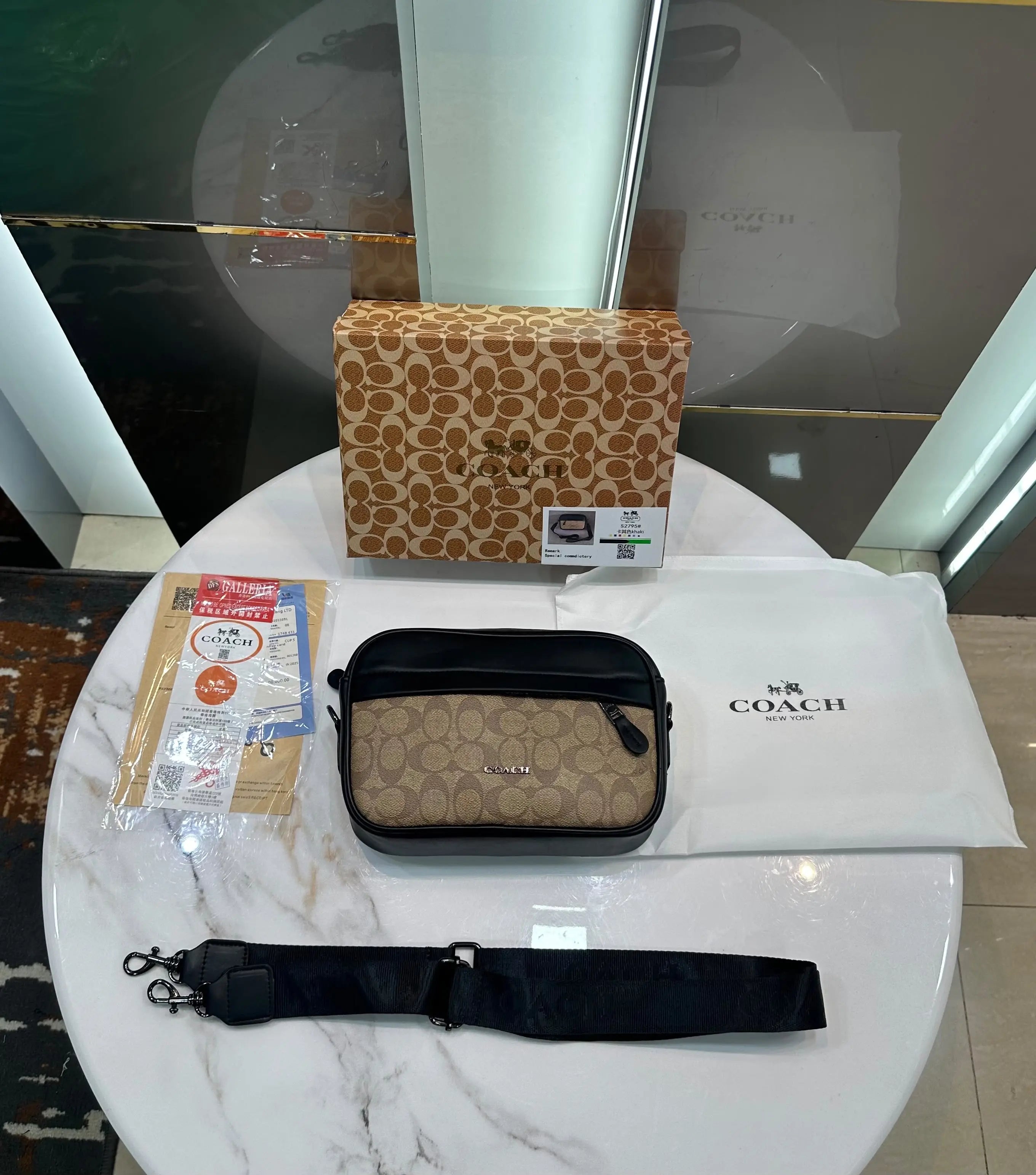Coac h Monogram Luxury Sling Bag Black Beige With Og Box Bill And Dust Bag c122
