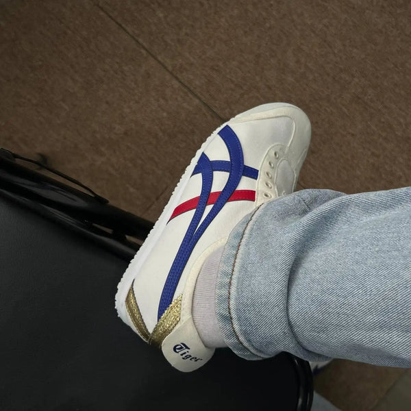 Onitsuk_a Tiger Mexico 66 Slip On White Blue Red Metallic Gold Mens 7A Premium D-2051