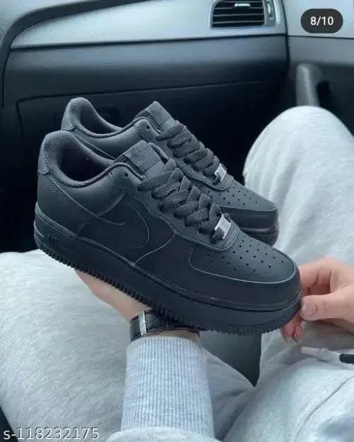 Nike Airforce 1 Low BLACK PURE LEATHER With Dust Bag Hand Carry Bag Tag Bill (FIX)