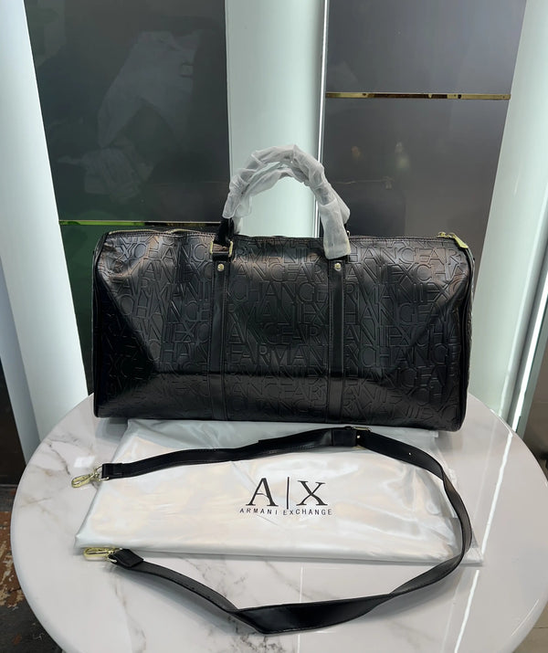 Armani Exchang e Black Monogram Luxury Imported Duffel Bag