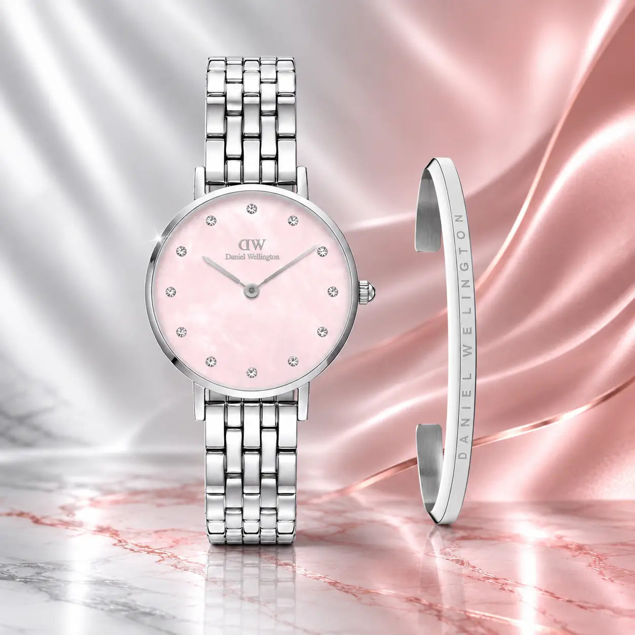 Daniel Wellington Petite Lumine Silver Rose Pink with Classic Silver Bracelet Main image