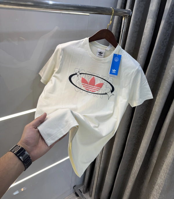 Adidas Cream Printed Premium Classic T-Shirt