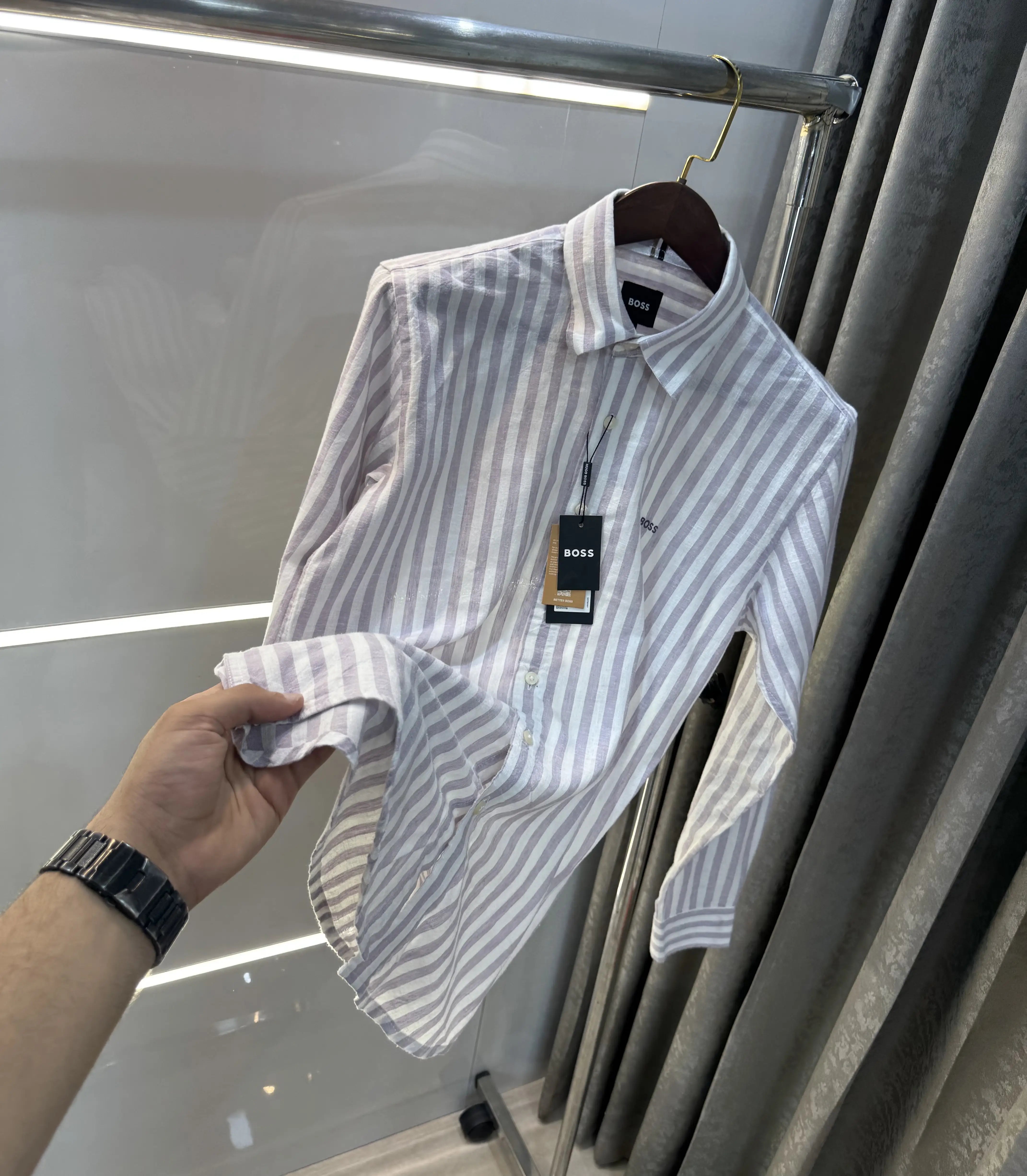 Hugo Boss Purple linen Stripes Premium Shirt Main image