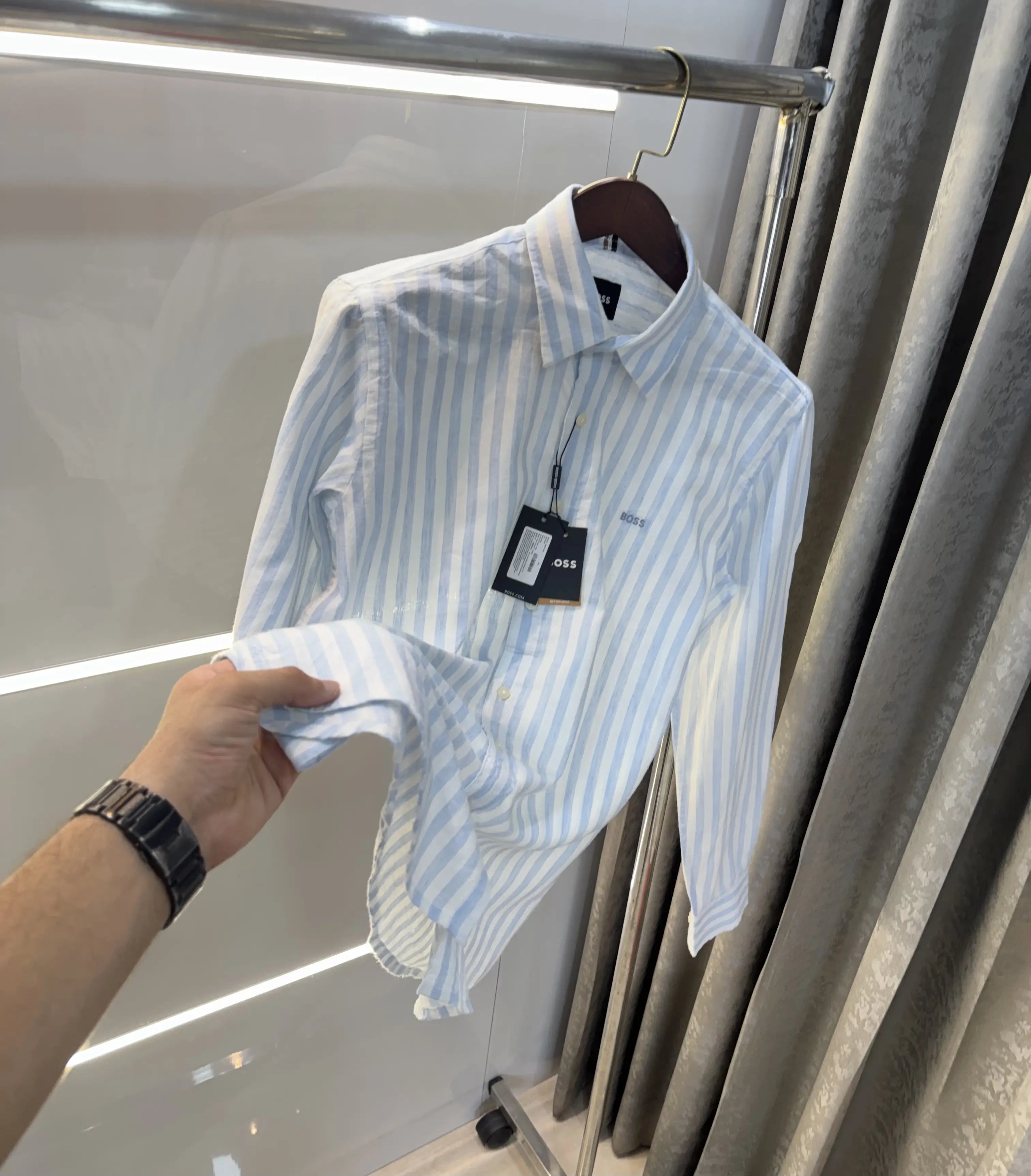 Hugo Boss Sky Blue linen Stripes Premium Shirt Secondary image