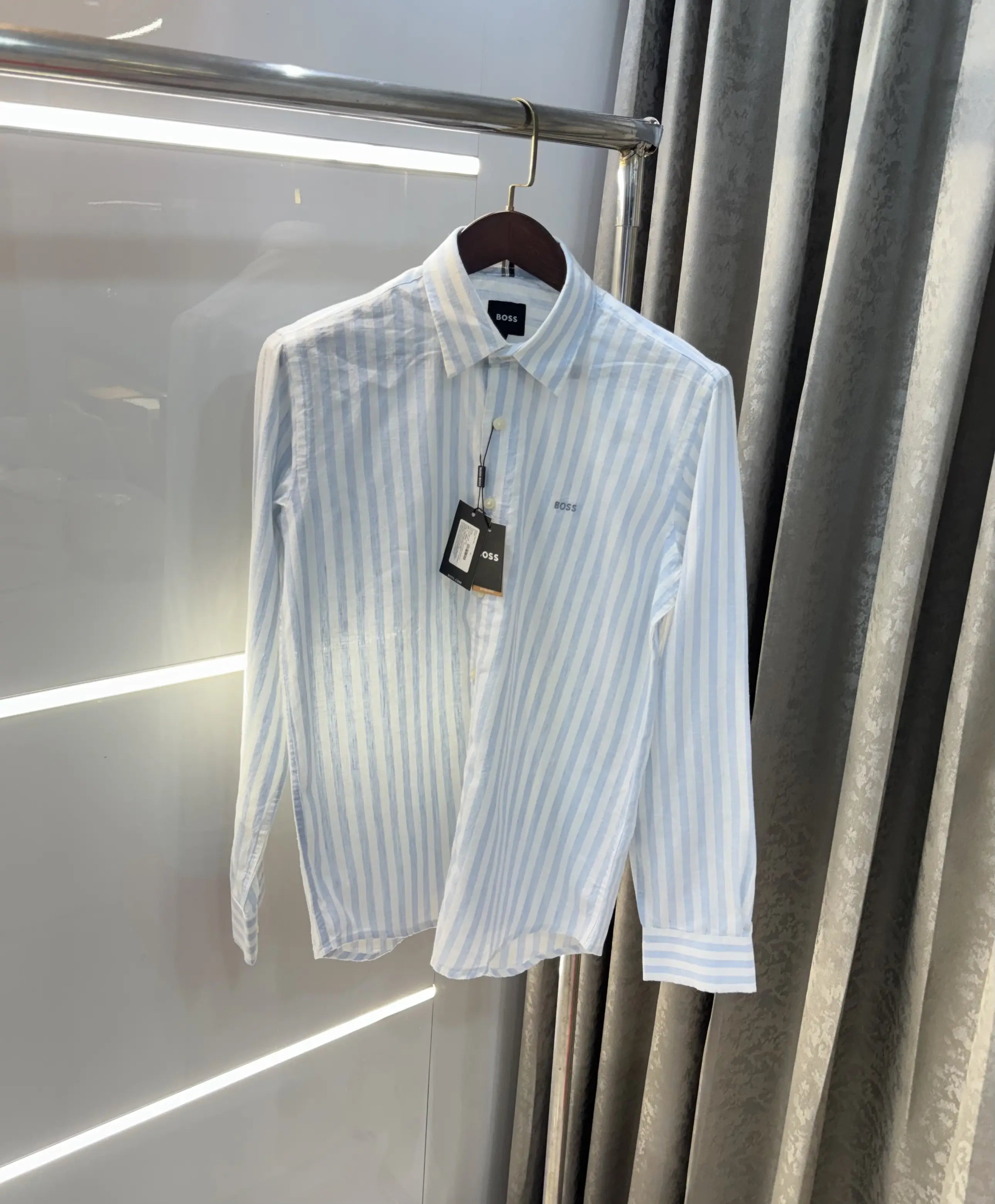 Hugo Boss Sky Blue linen Stripes Premium Shirt Main image