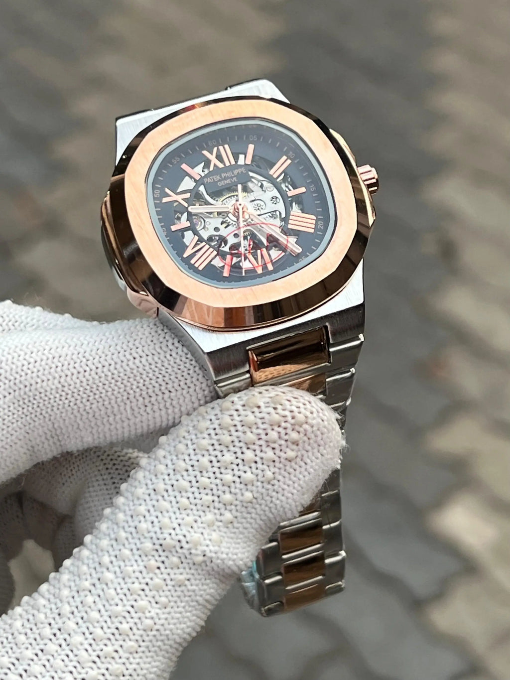 Patek Phillipe Two Tone Black Skeleton 