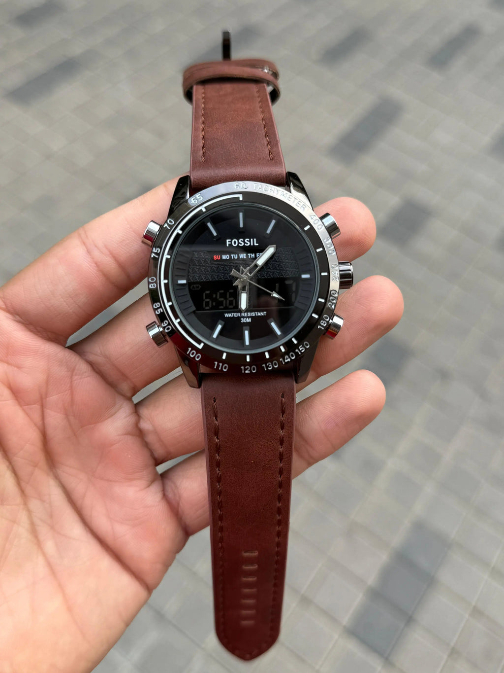 Fossi l Dual Time Tan Black