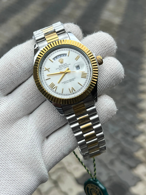 Rolex Day Date Two Tone White Roman 