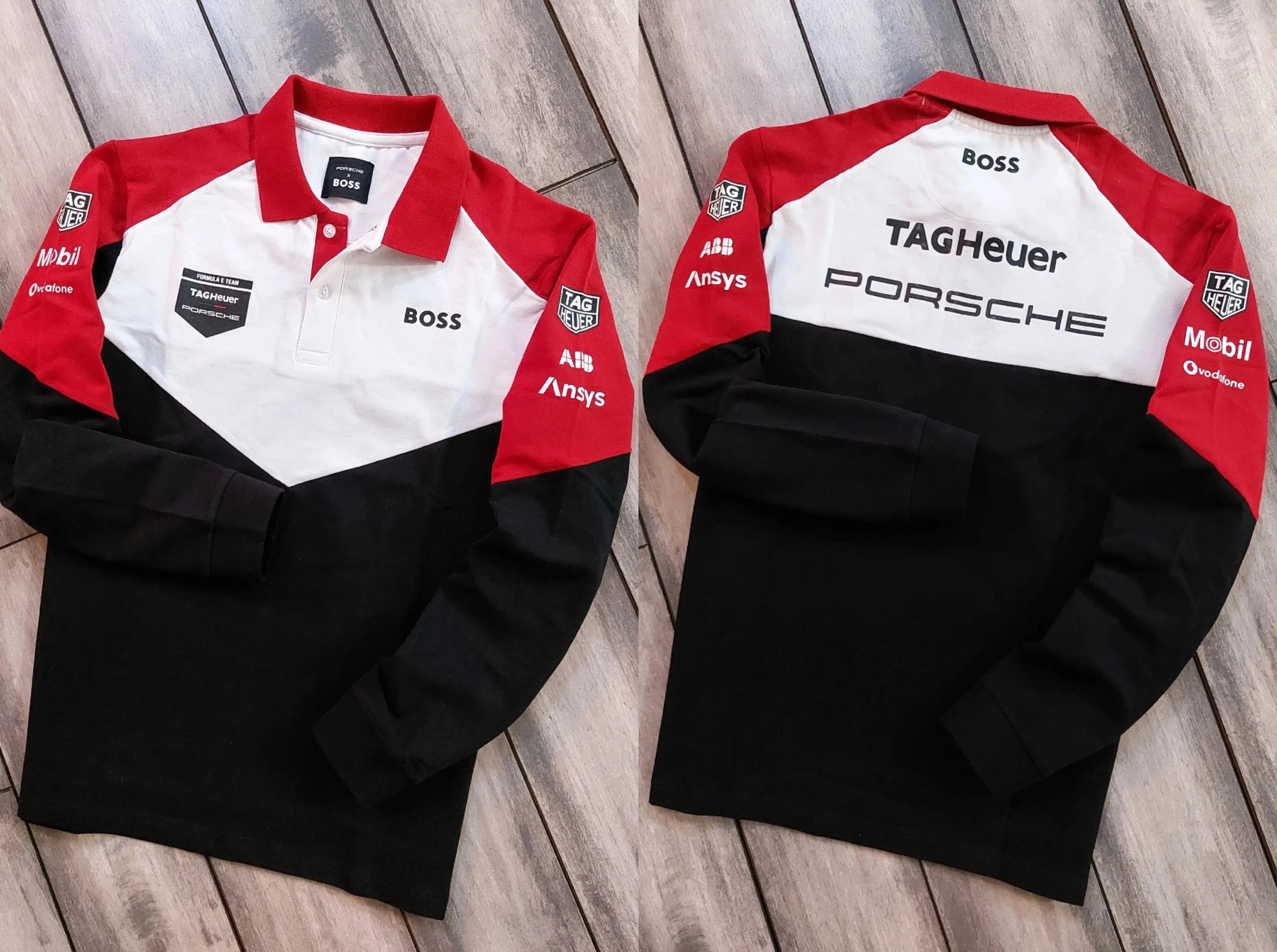 Hugo  Boss Porsche White Red Logo Work Premium Full Sleeve Polo T-Shirt