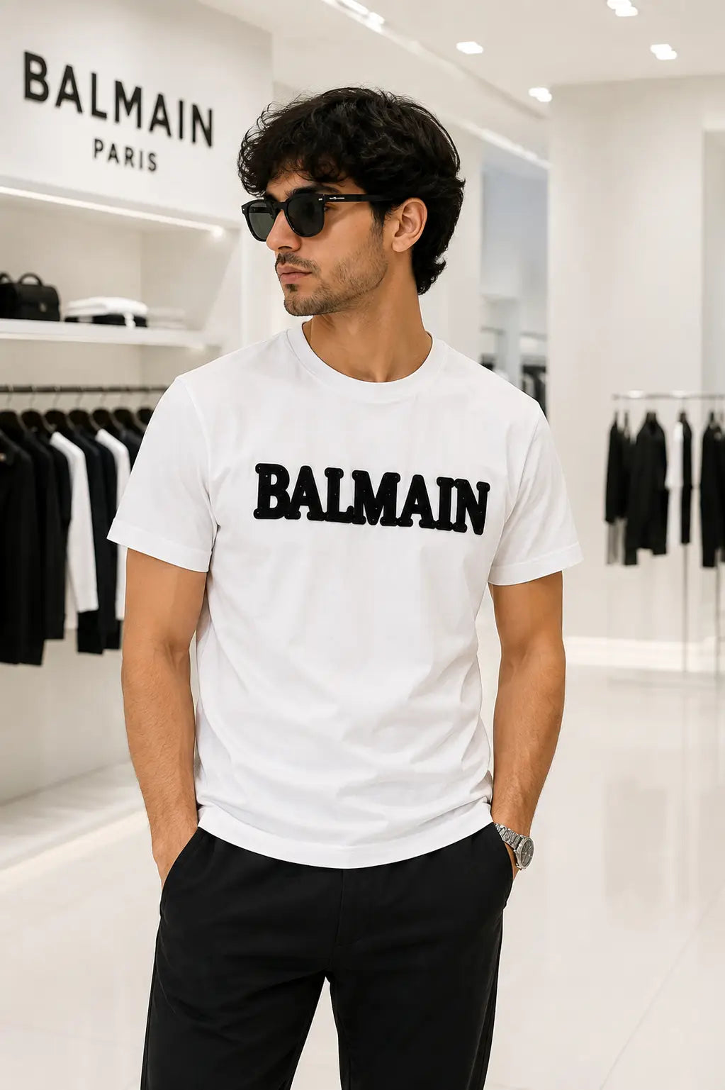 Balmai n Paris White Logo Work Imported T-Shirt
