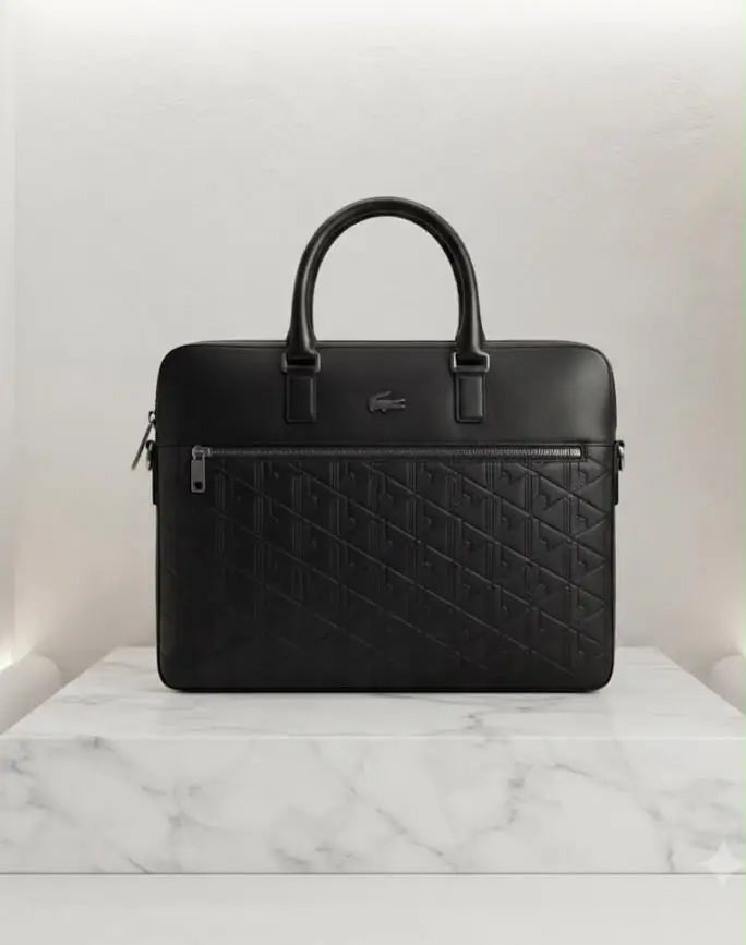 Lacost e Luxury Embossed Premium Imported Black Laptop Bag l165