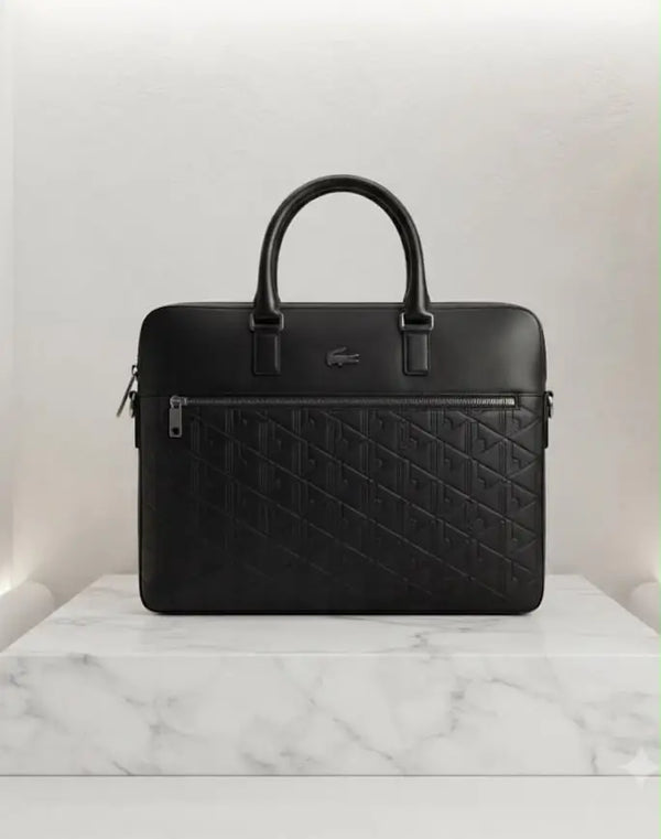 Lacost e Luxury Embossed Premium Imported Black Laptop Bag l165