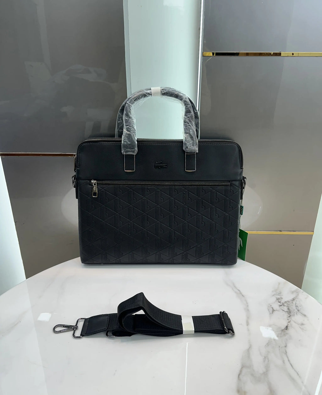 Lacost e Luxury Embossed Premium Imported Black Laptop Bag l165