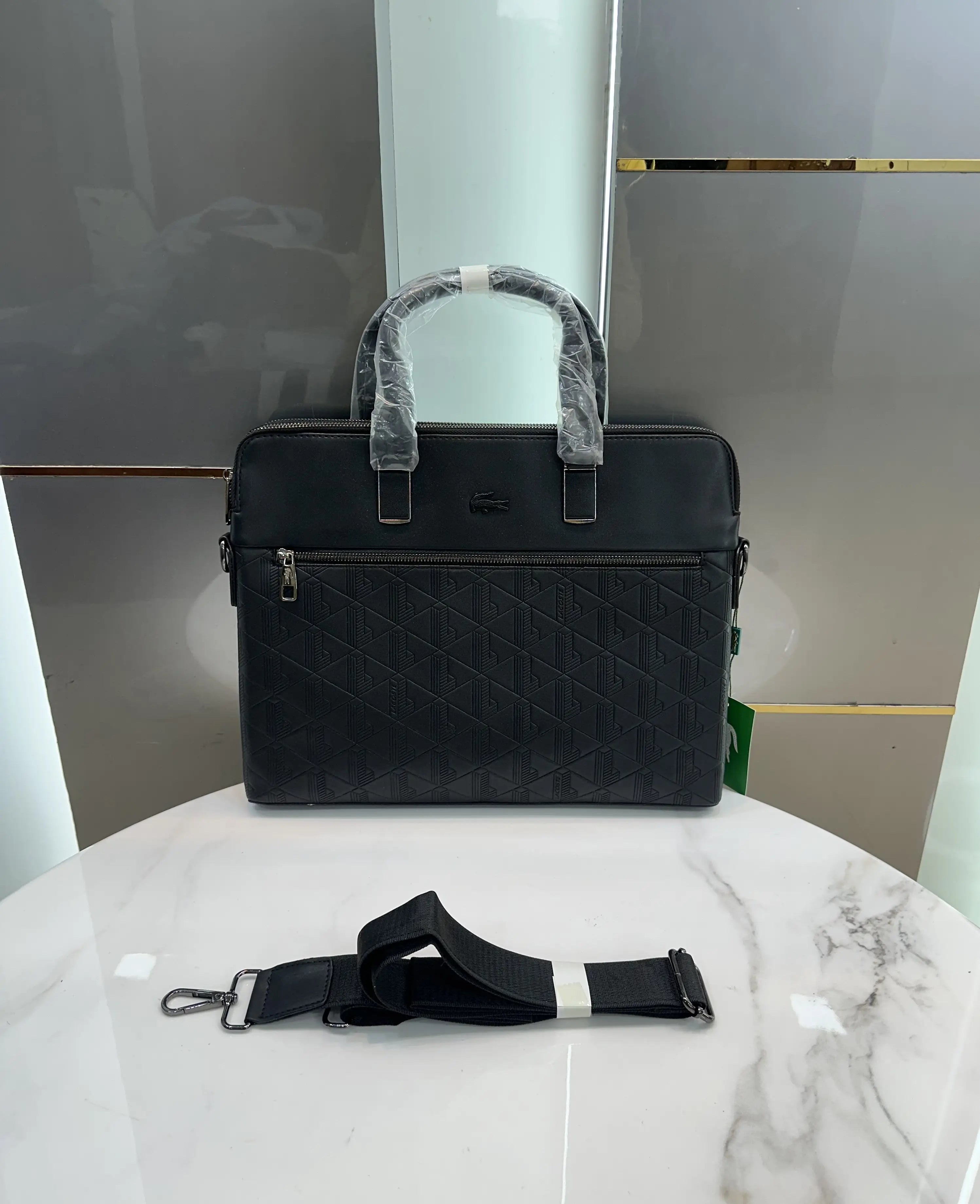 Lacost e Luxury Embossed Premium Imported Black Laptop Bag l165