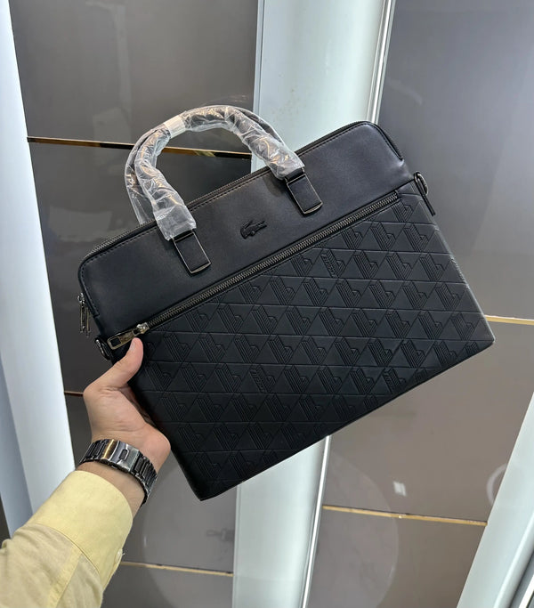 Lacost e Luxury Embossed Premium Imported Black Laptop Bag l165