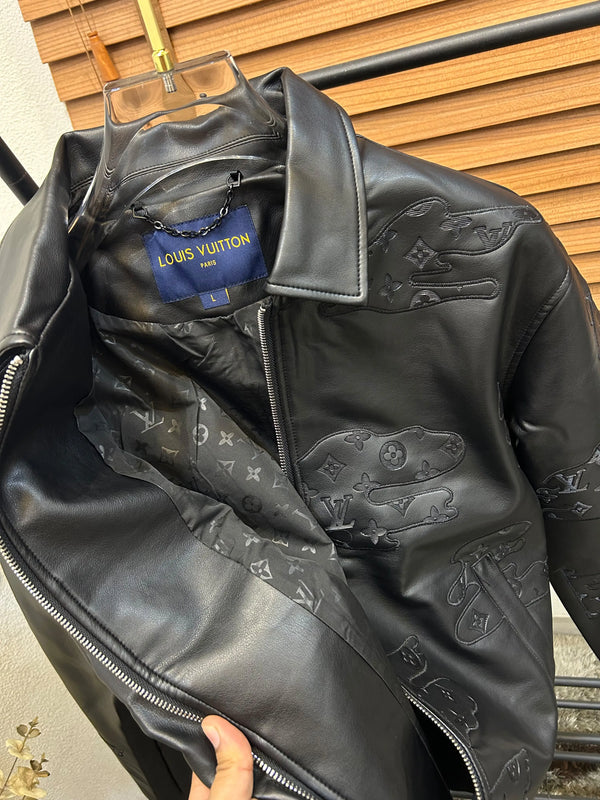 Loui_S Vuitton Monogram Puff Embroidered Exclusive Leather Designer Jacket (DN 613)
