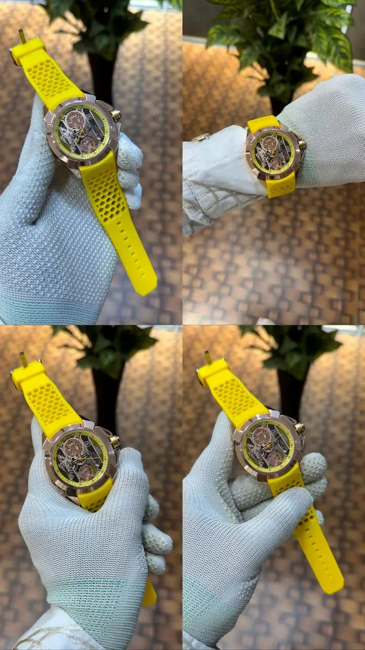 Jacob Co CR7 Limited Edition timepiece featuring skeletonized dial with a yellow rubber