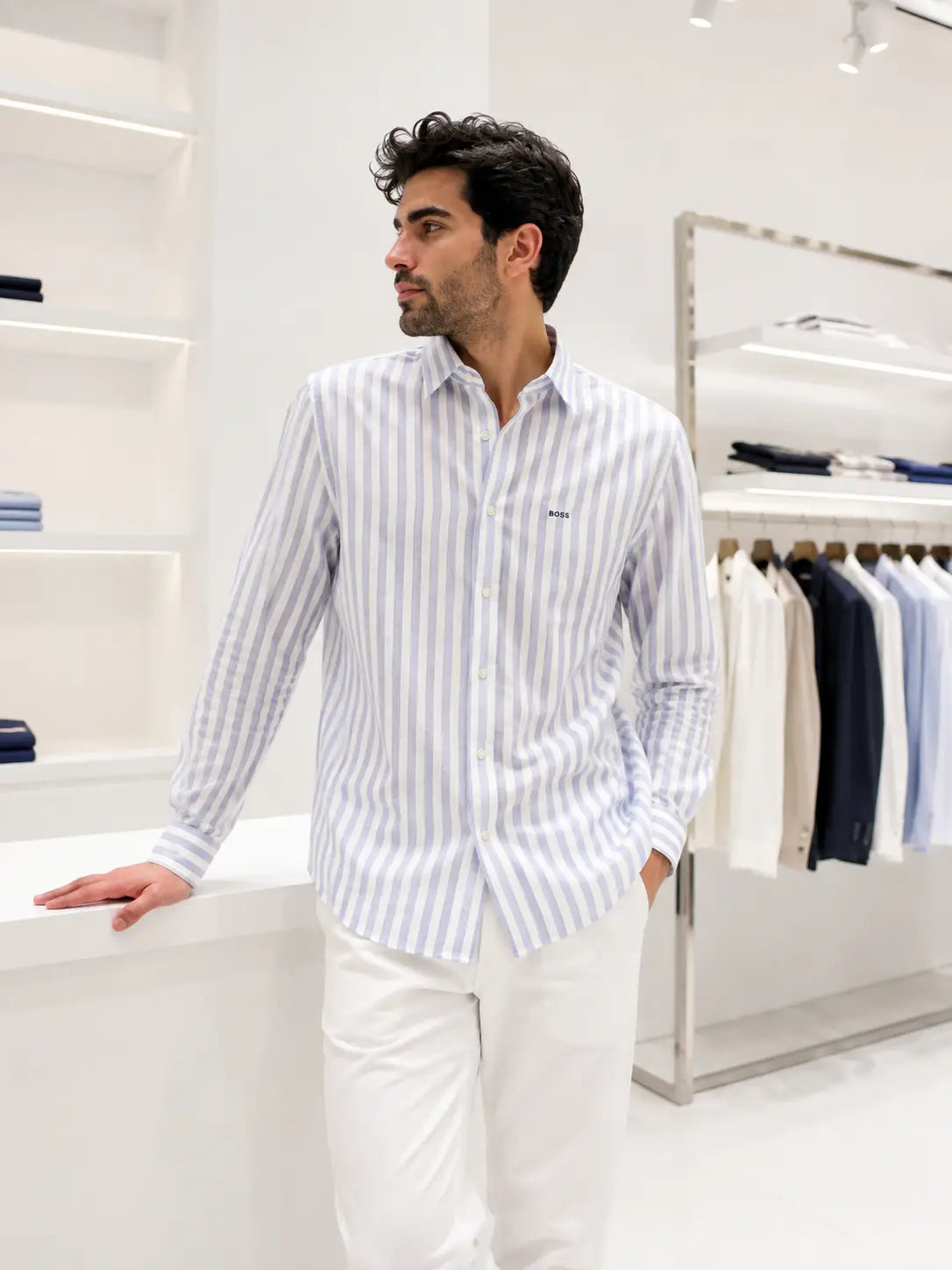 Hugo Boss Purple linen Stripes Premium Shirt Main image