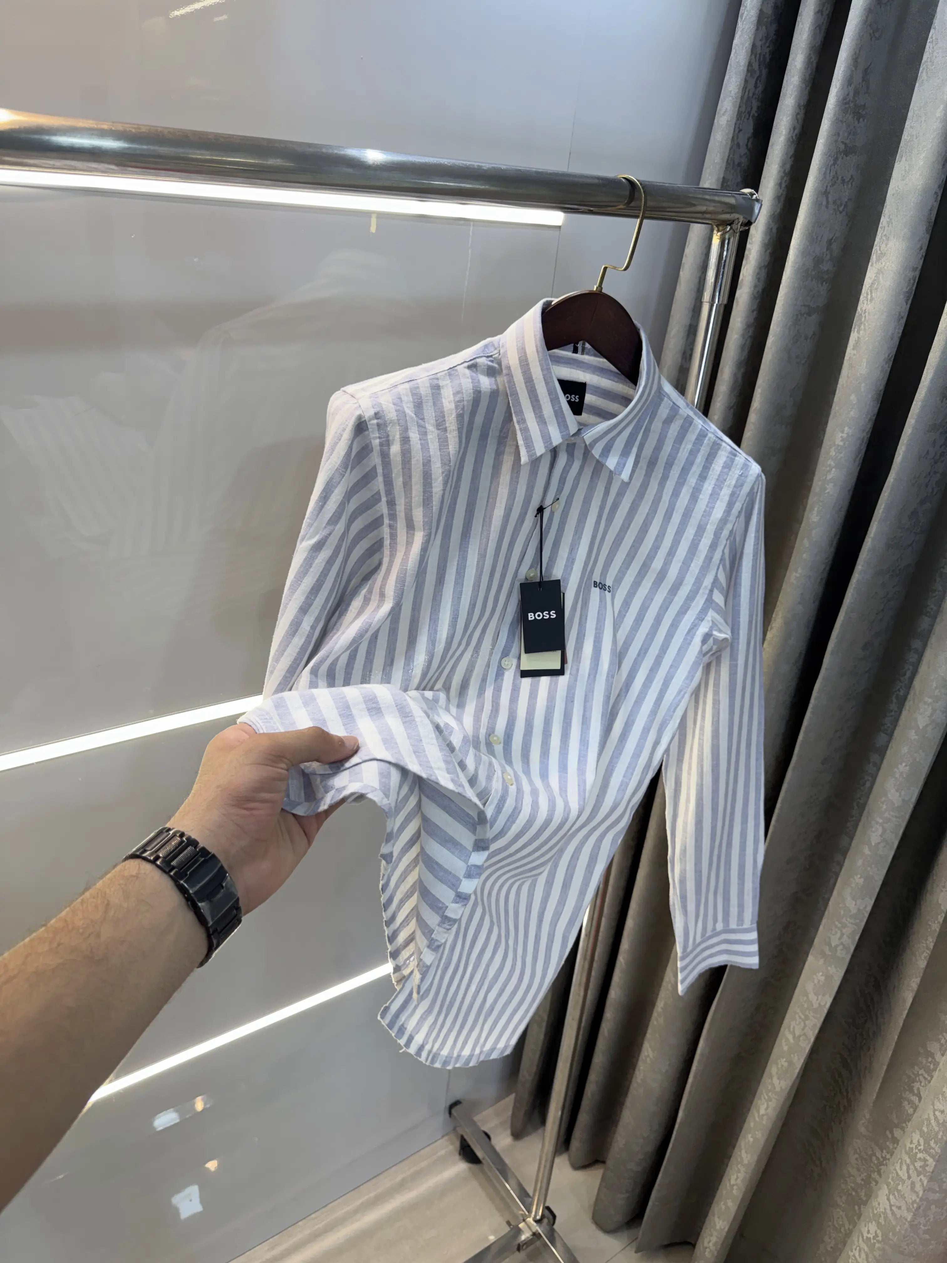 Hugo Boss Purple linen Stripes Premium Shirt Secondary image