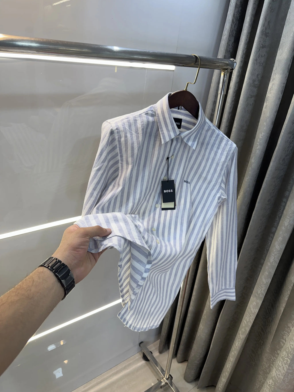 Hugo Boss Purple linen Stripes Premium Shirt