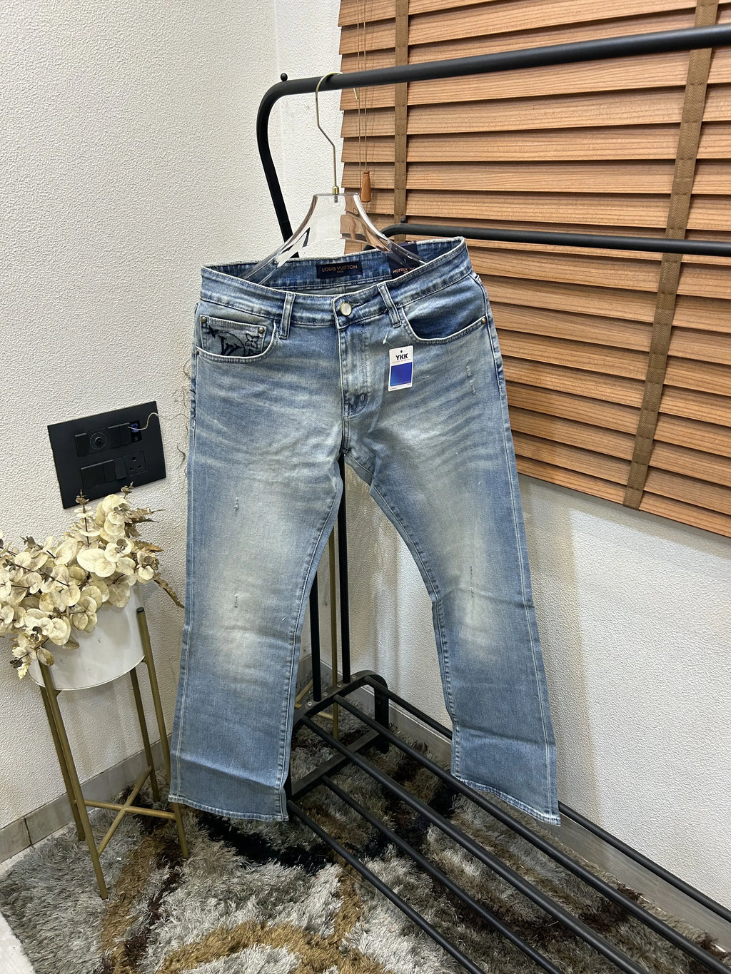 Louis Vuitto_n Back Side Pocket Monogram Embossed Imported Boot Cut Denim Light Blue (DN 643)