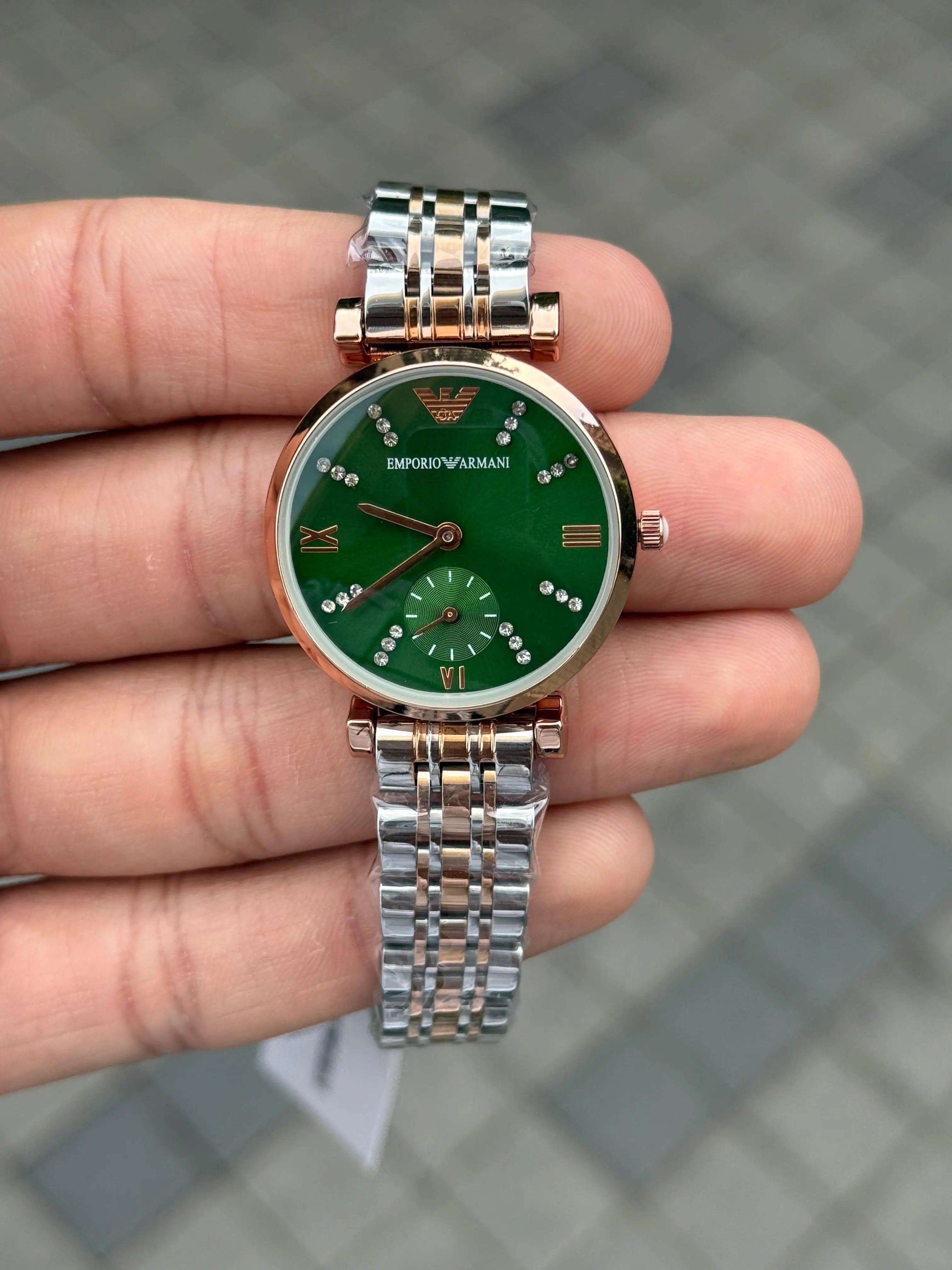 Emporio Arman i Women Two Tone Green Dial Diamond Main image