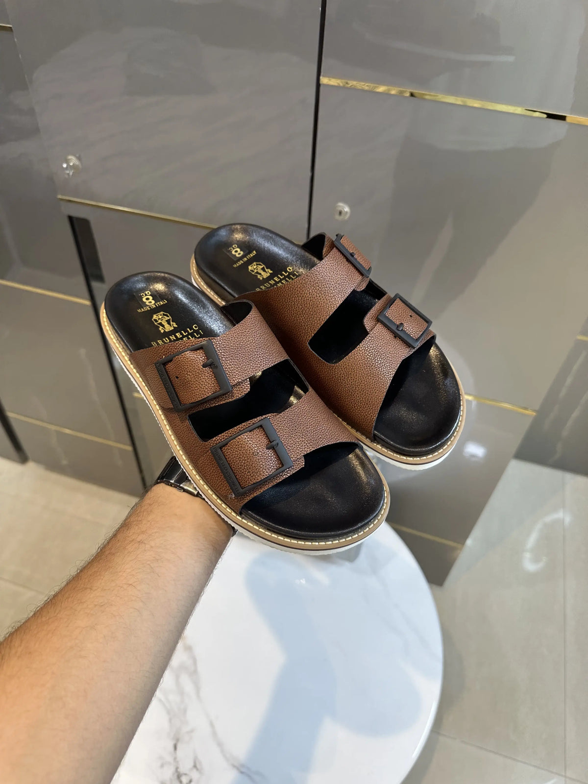 Brunello_Cucinelli Tan Slide For Men Main image