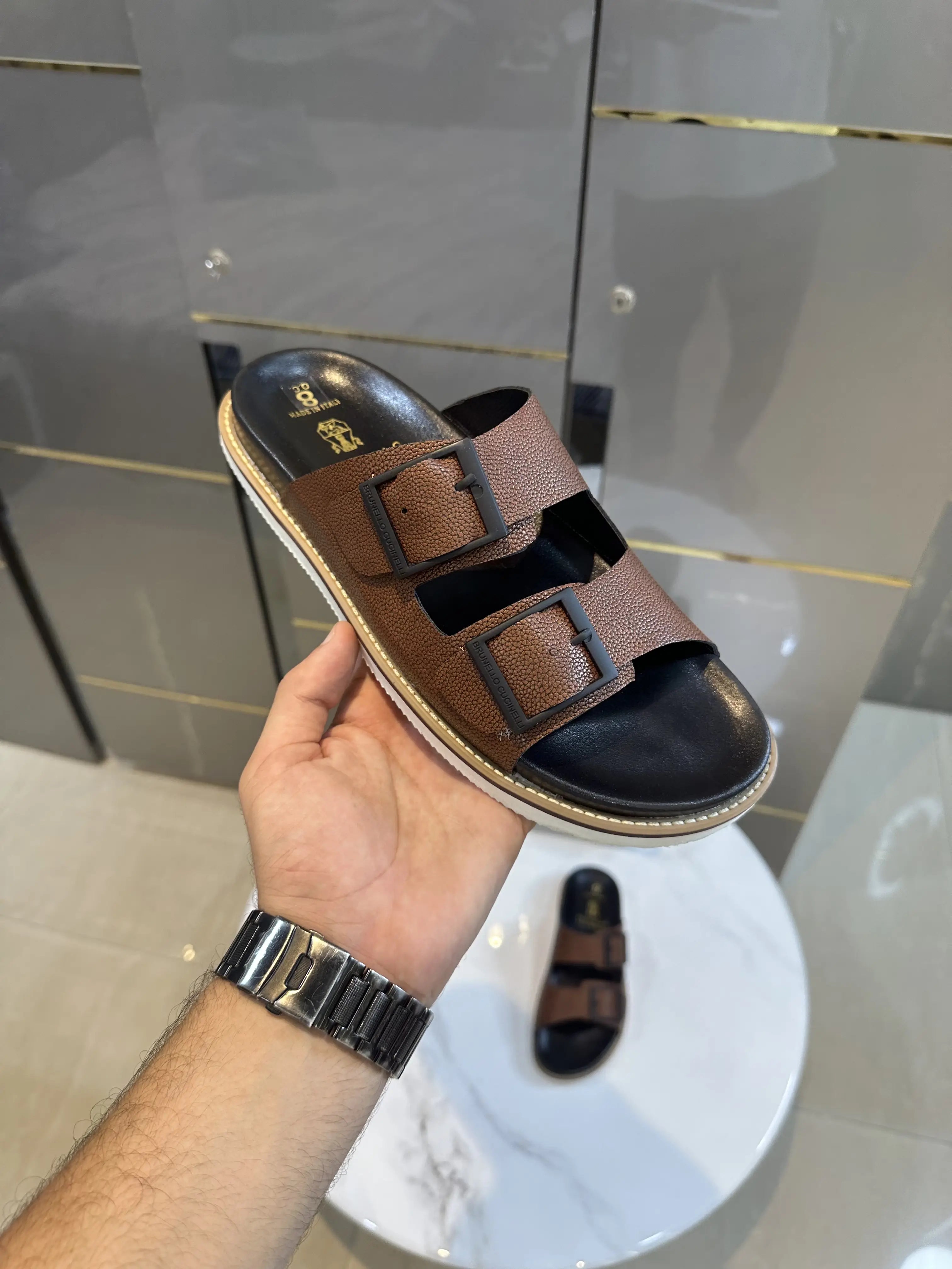 Brunello_Cucinelli Tan Slide For Men Secondary image