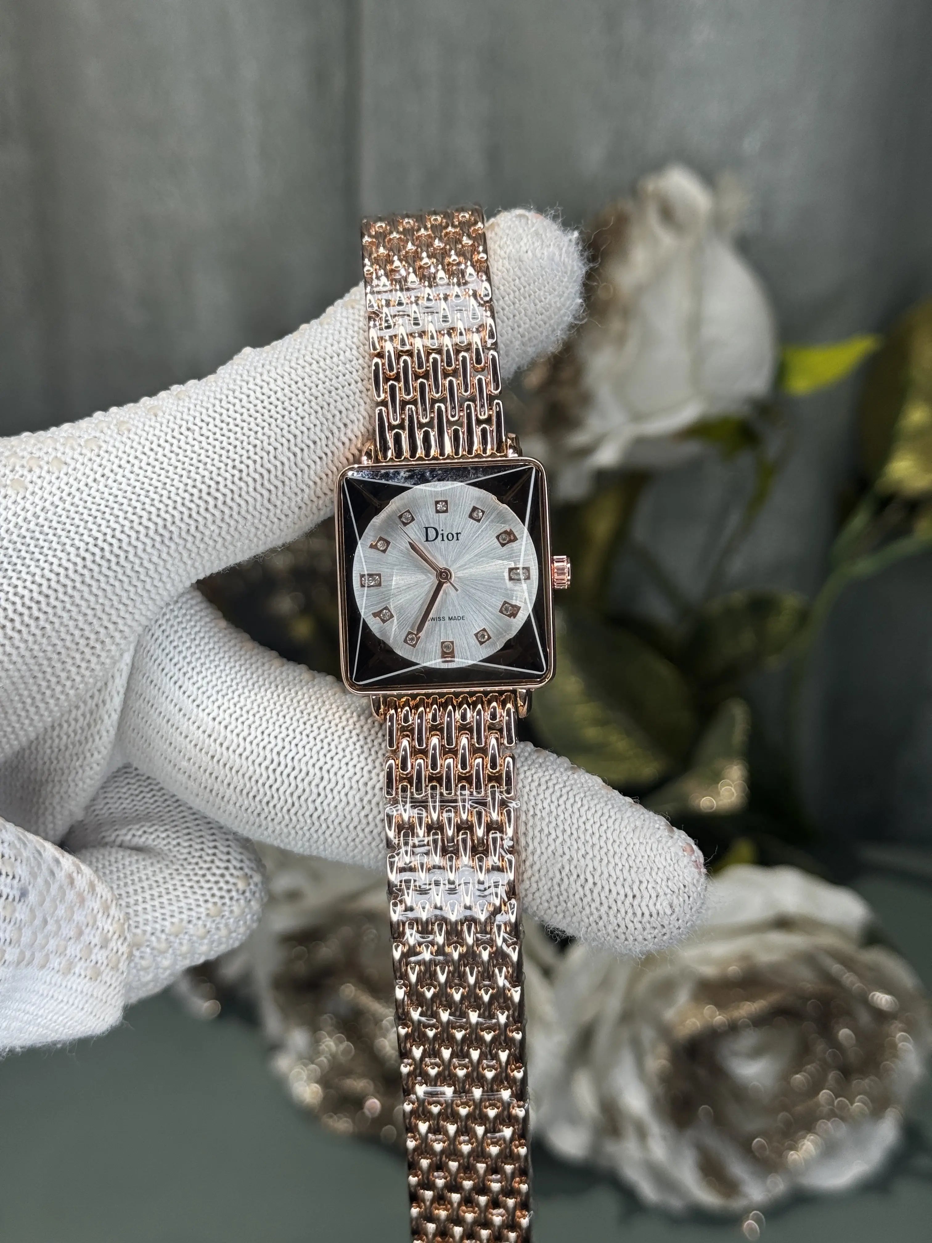 Dio r Rose Gold White Square Premium Ladies Watch Main image