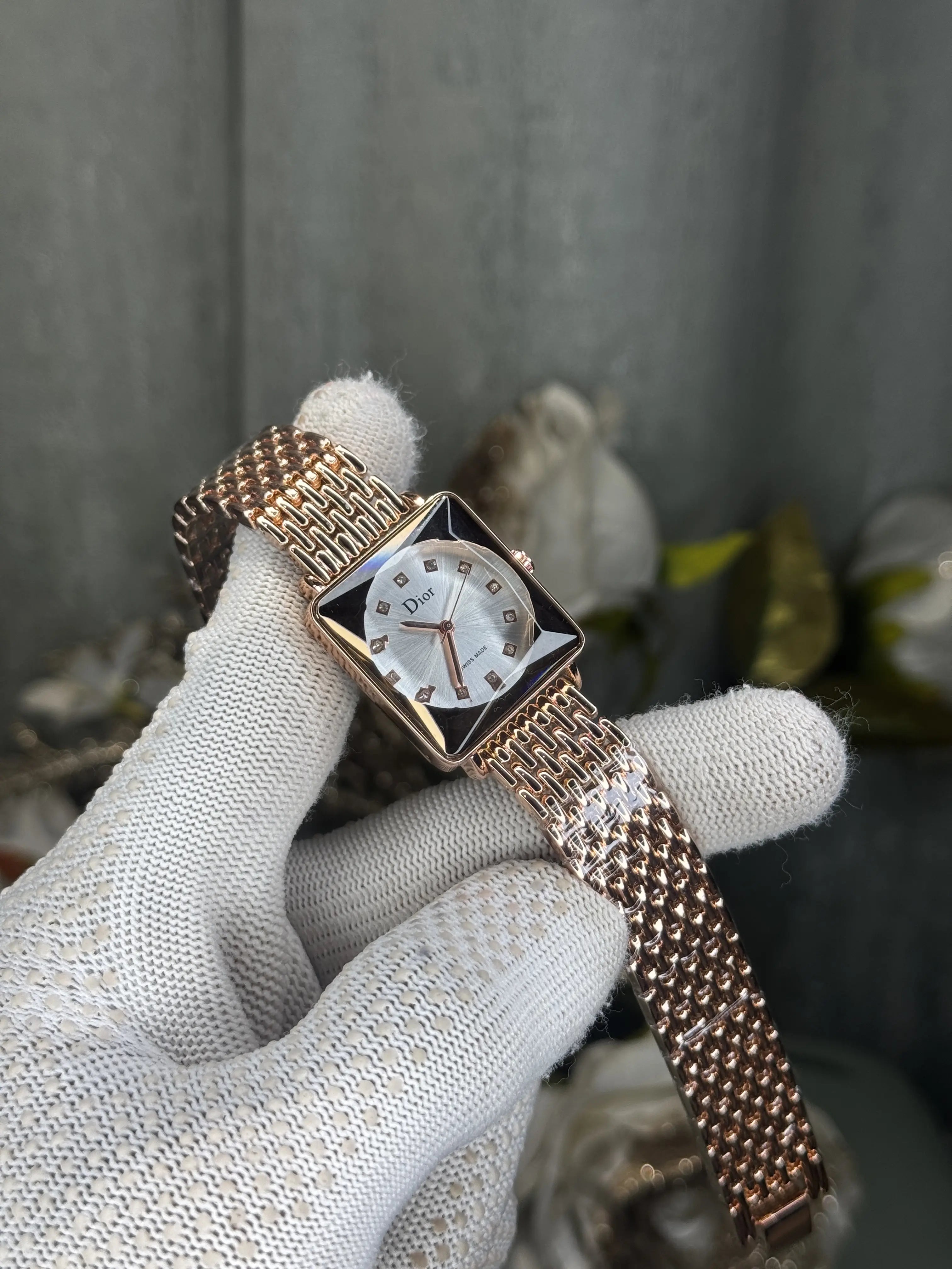 Dio r Rose Gold White Square Premium Ladies Watch Secondary image