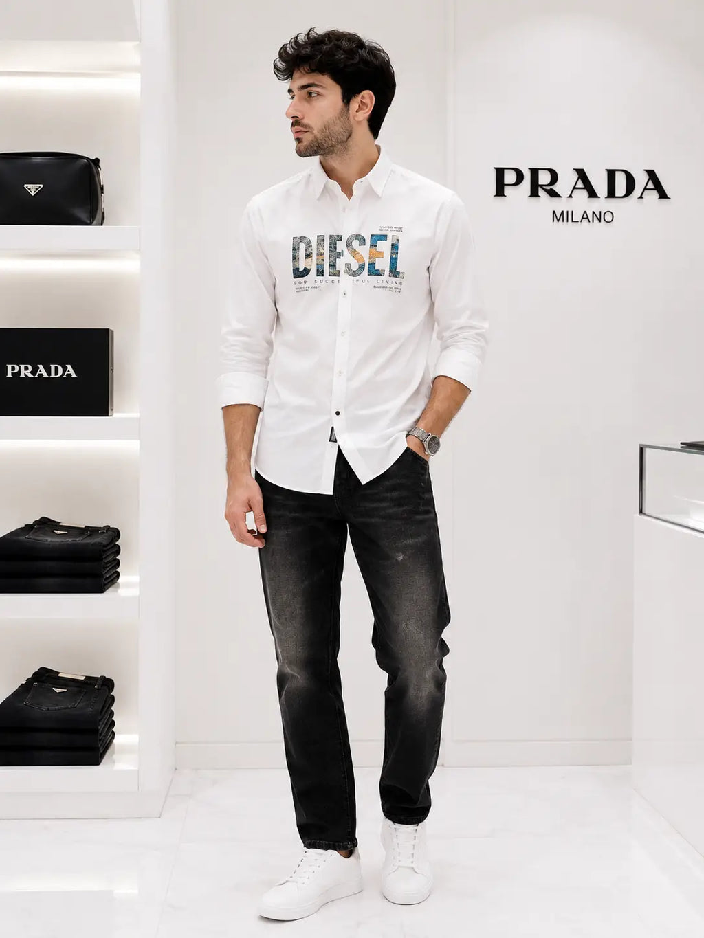 Prad a Milano Carbon Shade Imported Denim