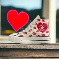 Converse Chuck Taylor Red Lip Heart Embroidery  7A Premium Sneakers