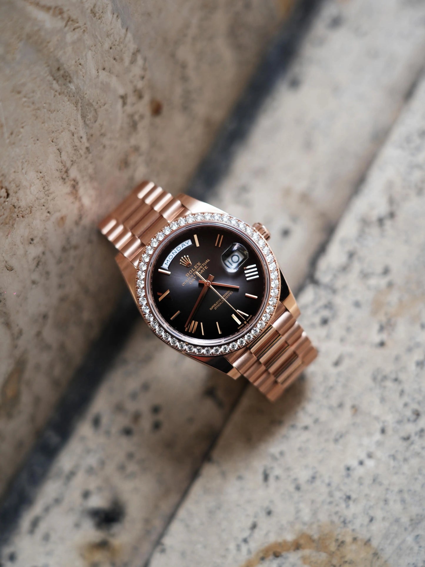 Rolex Day Date Diamond Rosegold Black