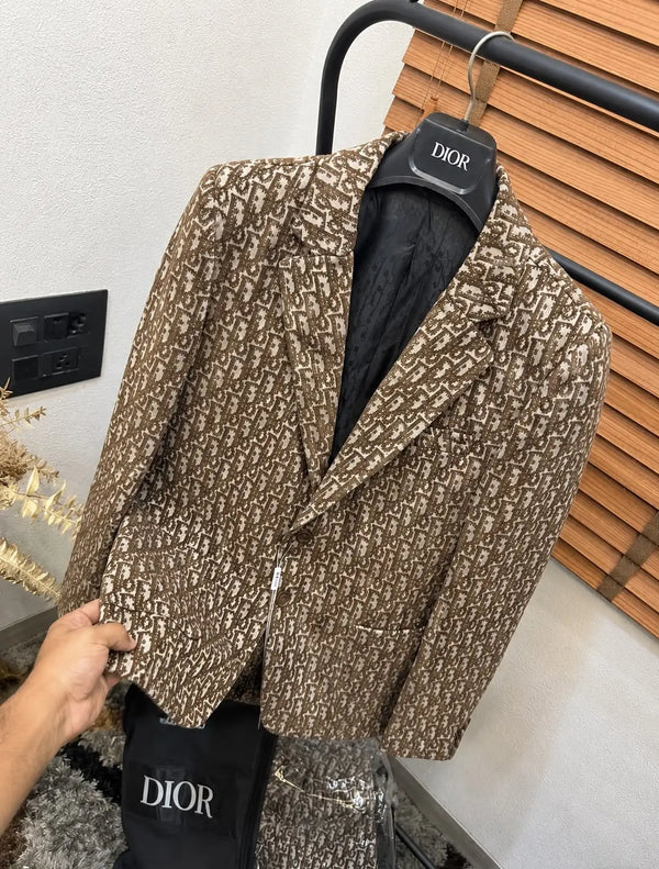 Christian Dio_r Turkey Imported Jacquard Fabric Monogram Print Premium Blazer With Brand Packaging