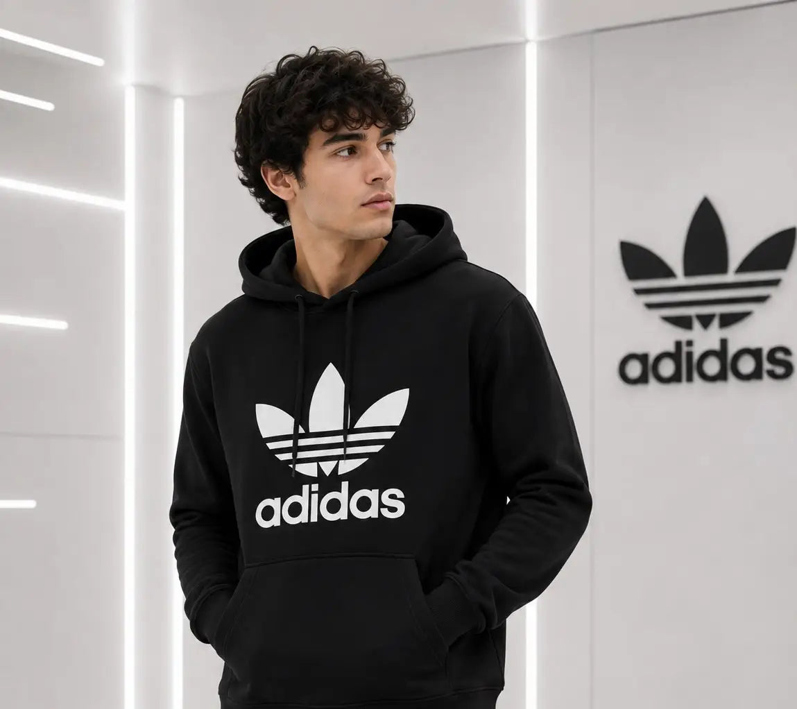 Adida s Black Logo Print Premium Classic Hoodie