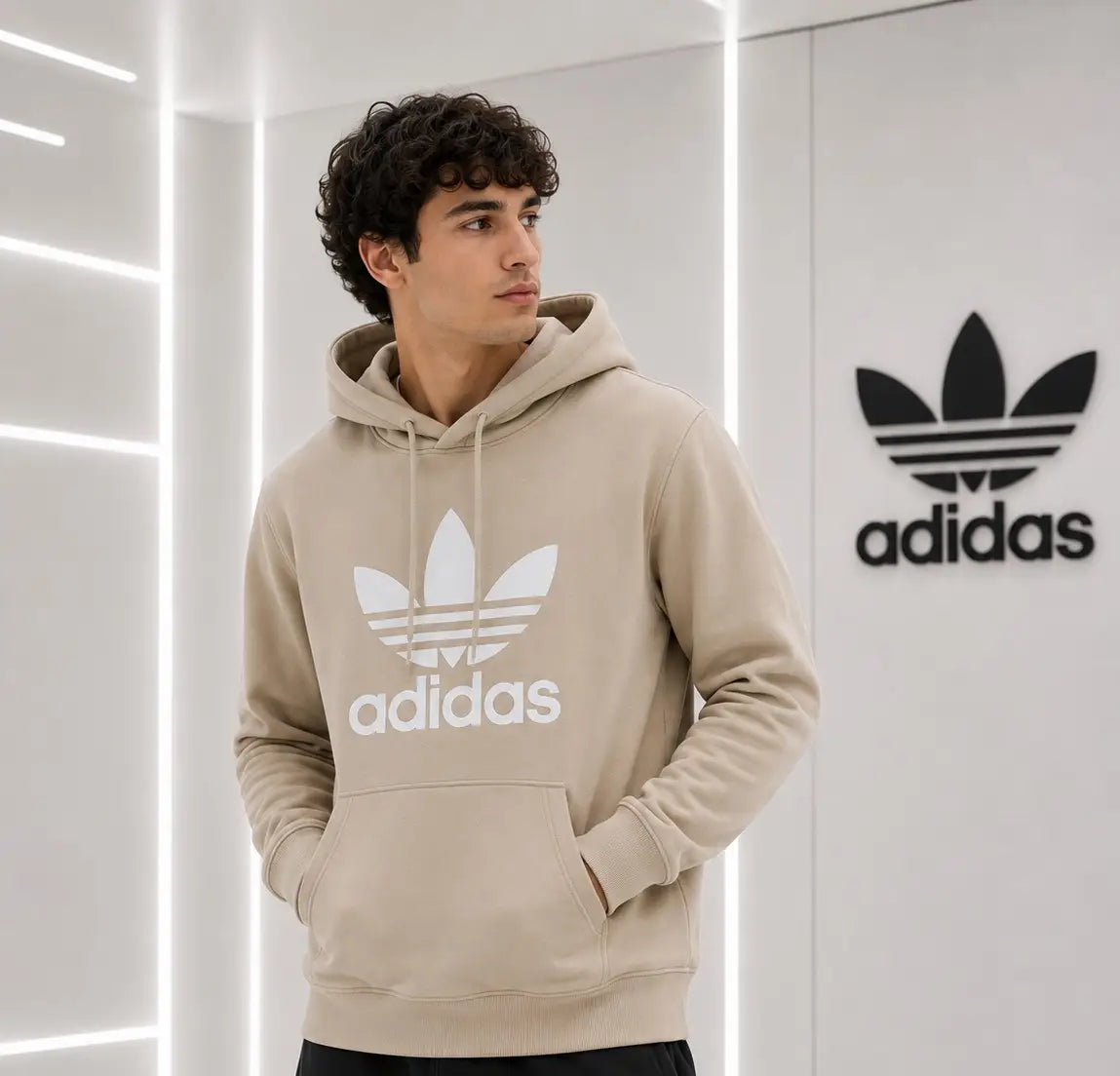 Adida s Cream Logo Print Premium Classic Hoodie
